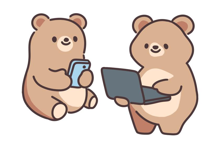 Two bears using technology